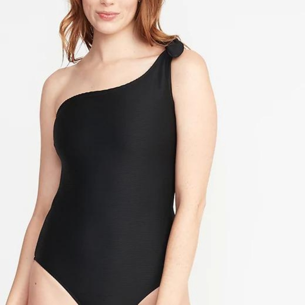 Old Navy Textured-Stripe One-Shoulder Swimsuit New - Picture 2 of 6